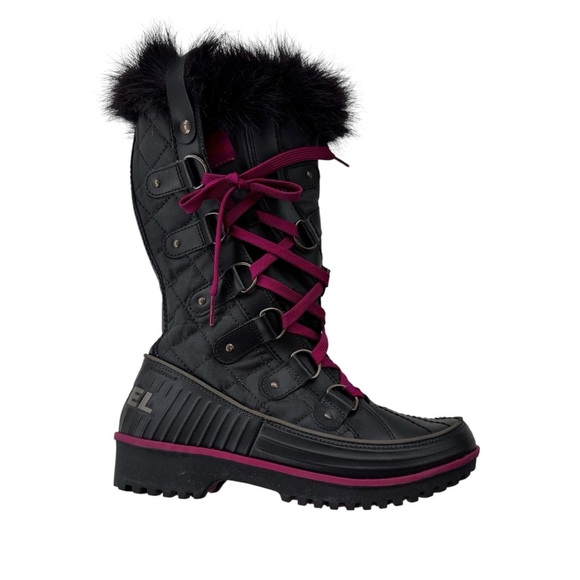 Sorel Tivoli Twist Waterproof Winter Boots with Fur Trim Black Purple Size 7 - Picture 12 of 12